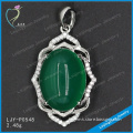 Wholesale fashion 925 sterling silver oval green jade gemstone pendants charms